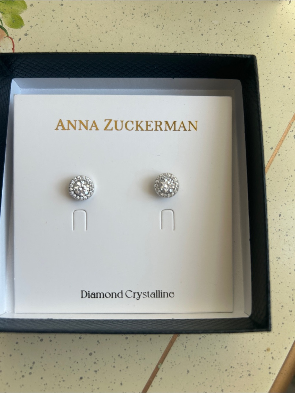 Anna Zuckerman Silver Crystal Halo Stud Earrings